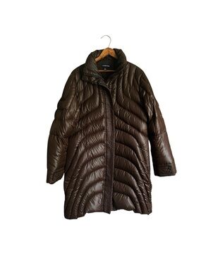 Lands End Chocolate Brown women’s down jacket long size large 14-16